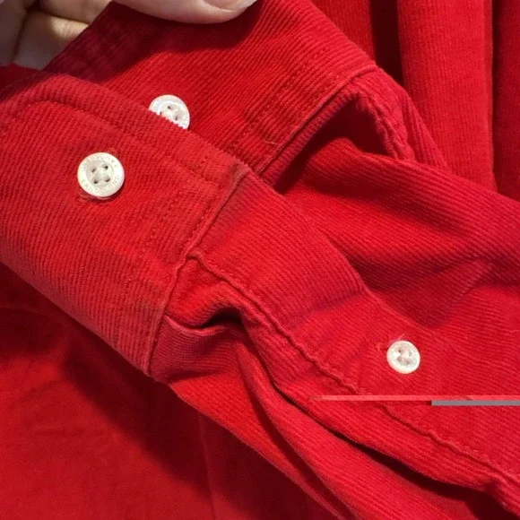 Lands End Shirt Mens Red Button Up Long Sleeve Cotton Large Button Collar XL - Picture 6 of 6